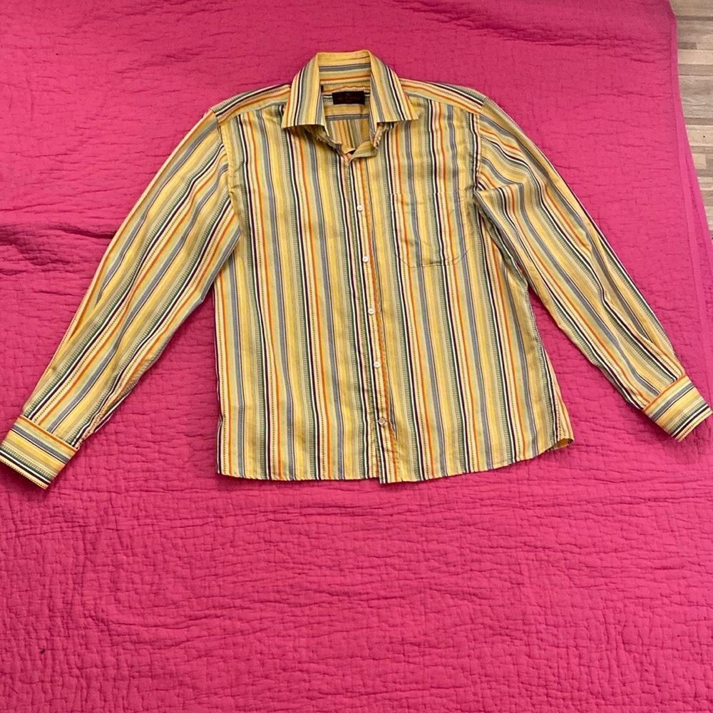Etro Vibrant Yellow And Green Striped Casual Shirt